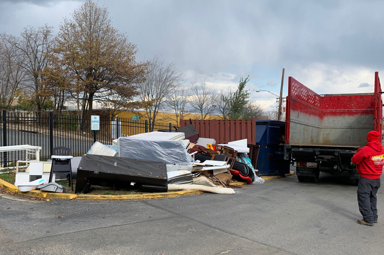 A before photo of a junk removal job in Clarksburg, MD where TurboHaul is doing bulk trash pickup.